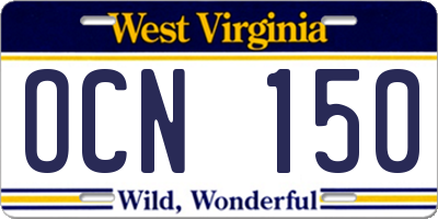 WV license plate OCN150