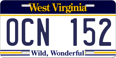 WV license plate OCN152