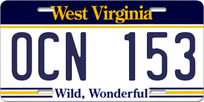 WV license plate OCN153