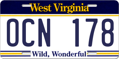 WV license plate OCN178
