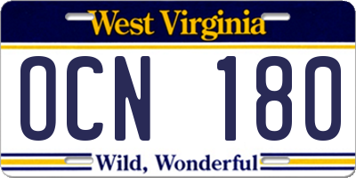 WV license plate OCN180