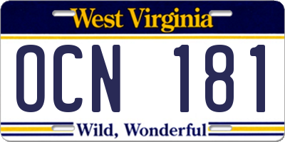 WV license plate OCN181