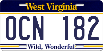 WV license plate OCN182