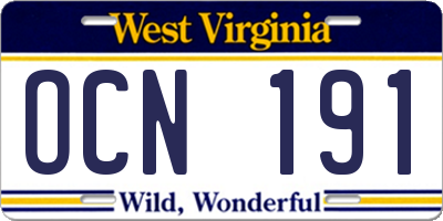 WV license plate OCN191