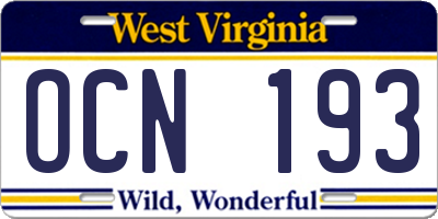 WV license plate OCN193