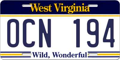 WV license plate OCN194