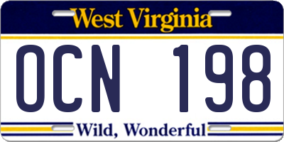 WV license plate OCN198