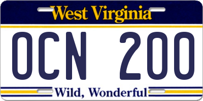 WV license plate OCN200