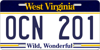 WV license plate OCN201