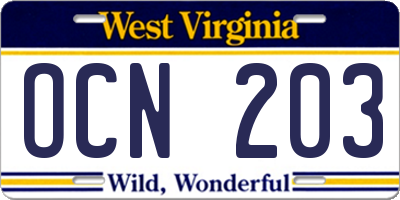 WV license plate OCN203