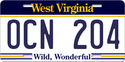WV license plate OCN204