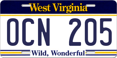 WV license plate OCN205