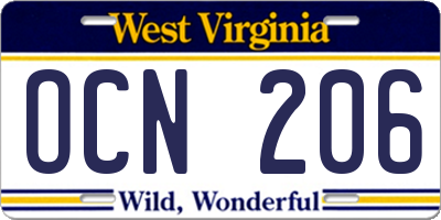 WV license plate OCN206