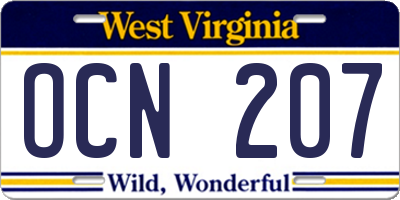 WV license plate OCN207