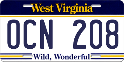 WV license plate OCN208