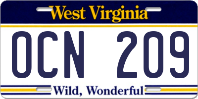 WV license plate OCN209