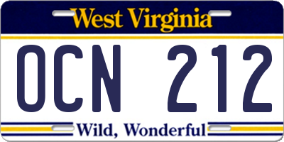WV license plate OCN212