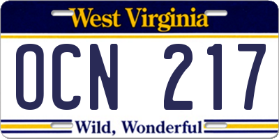 WV license plate OCN217