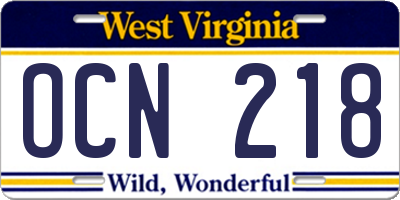 WV license plate OCN218