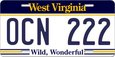 WV license plate OCN222