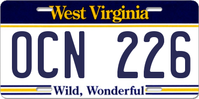 WV license plate OCN226