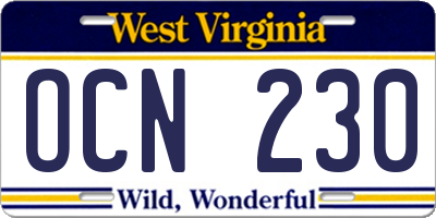 WV license plate OCN230