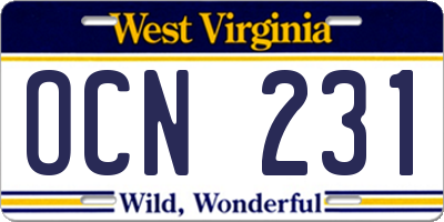 WV license plate OCN231
