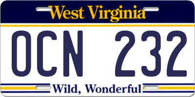 WV license plate OCN232