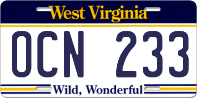 WV license plate OCN233