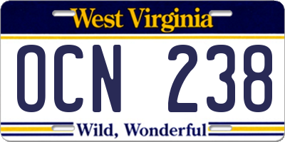 WV license plate OCN238