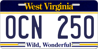 WV license plate OCN250