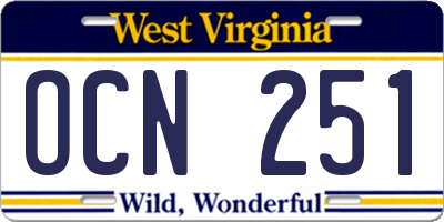 WV license plate OCN251