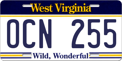 WV license plate OCN255