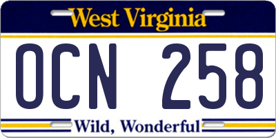 WV license plate OCN258