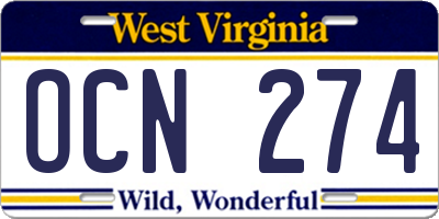 WV license plate OCN274