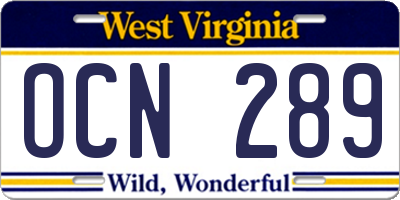 WV license plate OCN289