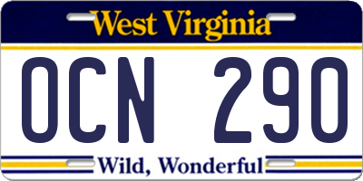 WV license plate OCN290