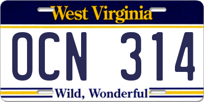WV license plate OCN314