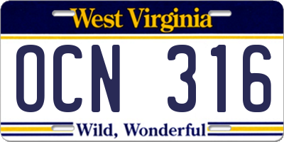 WV license plate OCN316