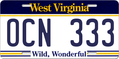 WV license plate OCN333