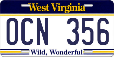 WV license plate OCN356