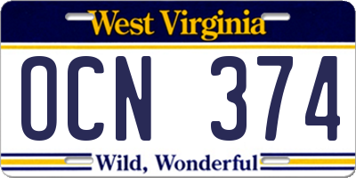 WV license plate OCN374