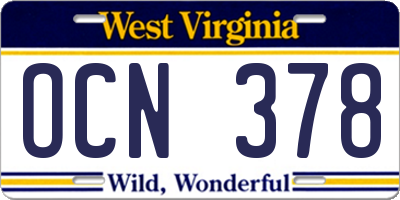 WV license plate OCN378