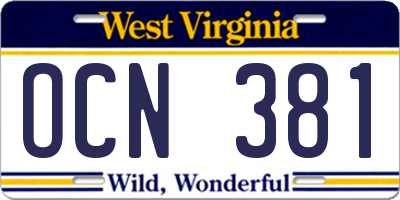 WV license plate OCN381