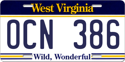 WV license plate OCN386