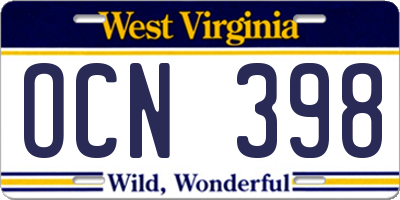 WV license plate OCN398