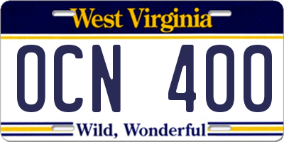 WV license plate OCN400