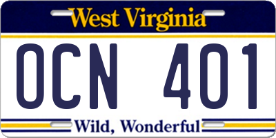 WV license plate OCN401