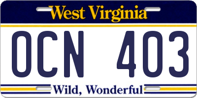 WV license plate OCN403