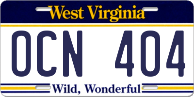 WV license plate OCN404
